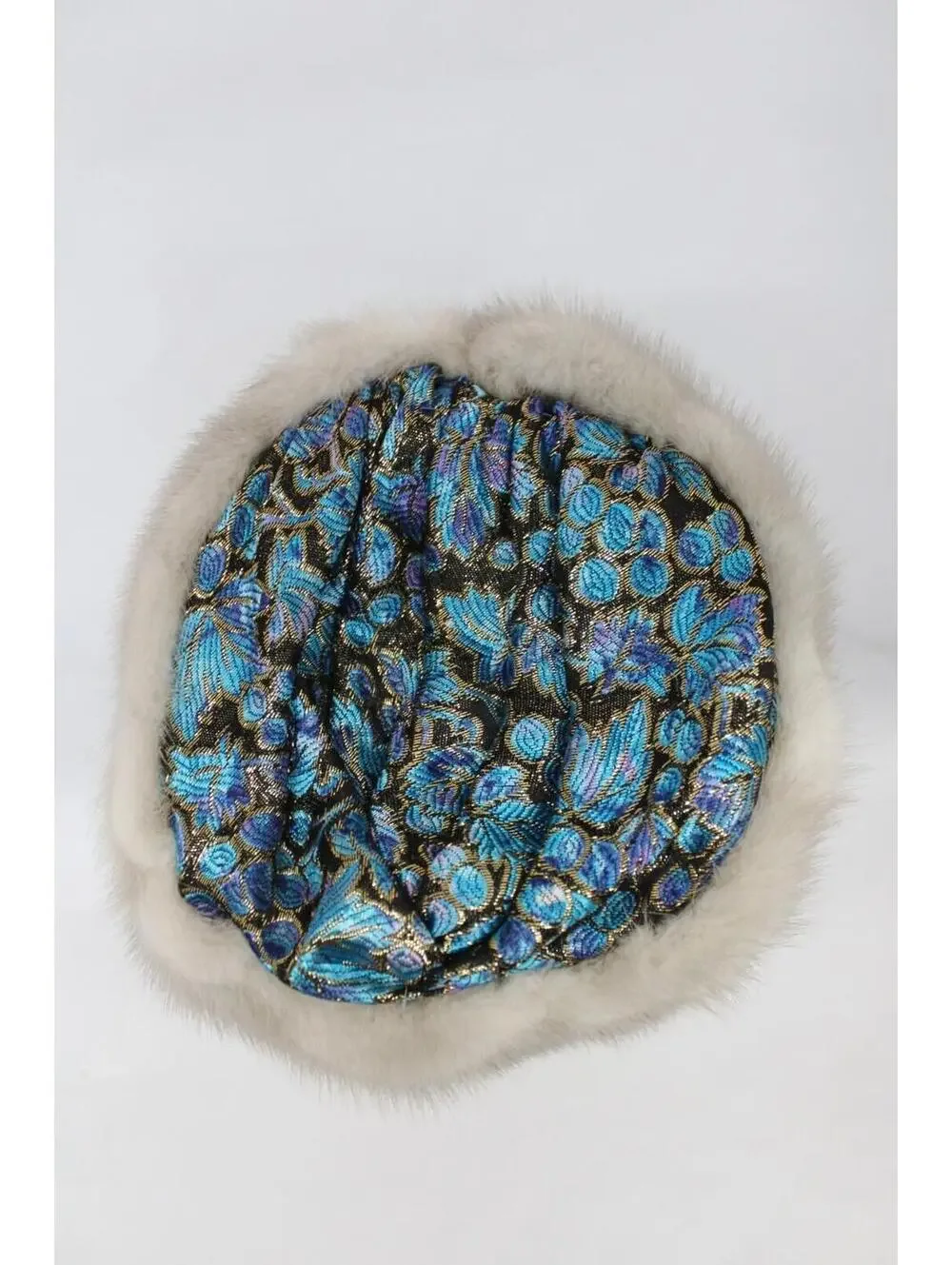 EXCELLENT CANADIAN SAPPHIRE MINK FUR & FABRIC HAT WOMEN WOMAN SIZE 20" - Picture 5 of 5